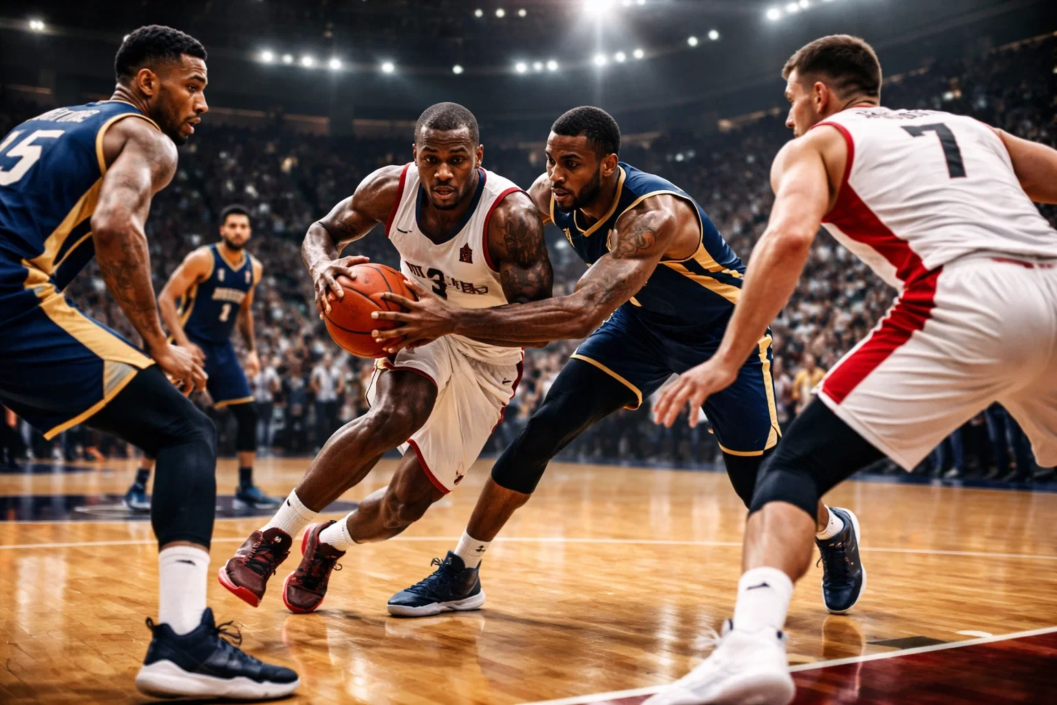 Dynamische Basketballszene mit Spielern im Wettkampf