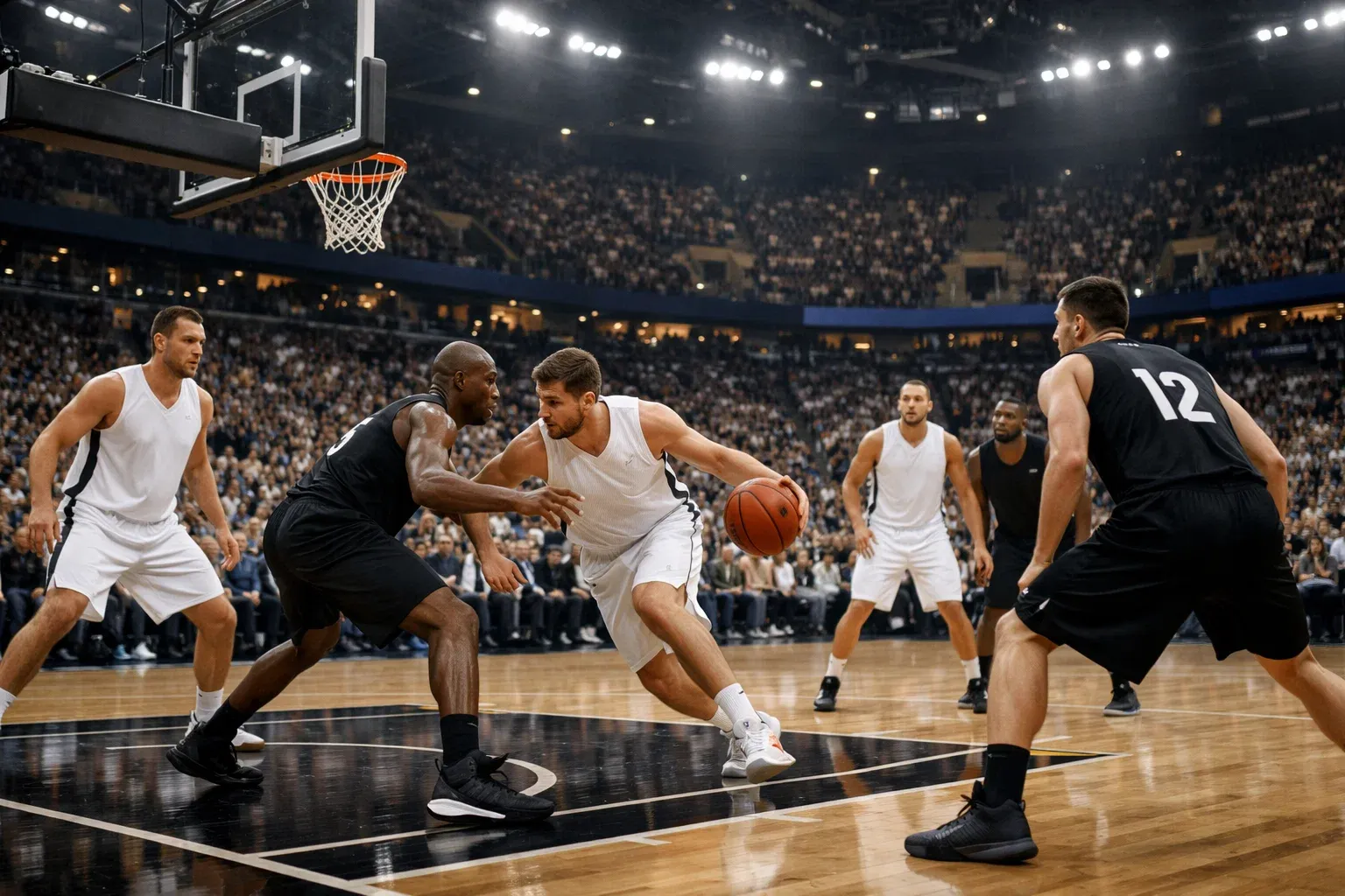 Internationales Basketball Spiel in großer Arena
