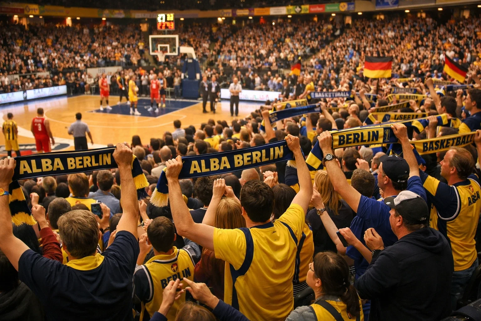 Begeisterte Fans in deutscher Basketball Halle