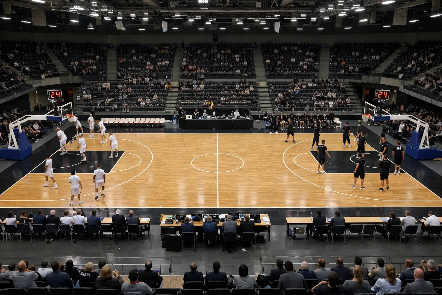 Basketball Bundesliga Spielfeld mit Mannschaften