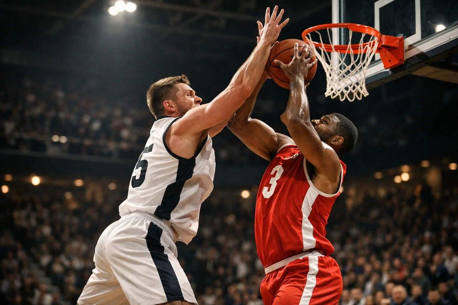 Basketball Defense stoppt Angriff am Korb